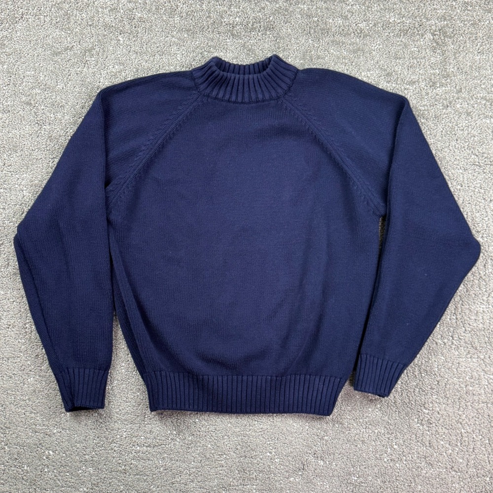 Vintage 90s Lands End Womens S Navy Cotton Mock Neck Sweater USA Made